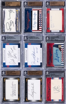 2010-2012 Leaf & Assorted Brands Hall of Famers & Stars BGS-Encapsulated Cut Signatures Card Collection (9 Different) Featuring Charles Lindbergh, Dolly Parton, Elgin Baylor & More!